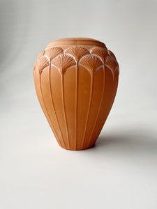 Vintage Mikasa Japan Terracotta Vase with Egyptian Papyrus Leaf Design