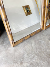 Load image into Gallery viewer, Pair of Faux Bamboo Carved Walnut Beveled Wall Mirrors

