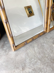Pair of Faux Bamboo Carved Walnut Beveled Wall Mirrors