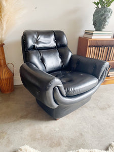 Mid Century Modern Pod Style Black Tufted Armchair by Overman