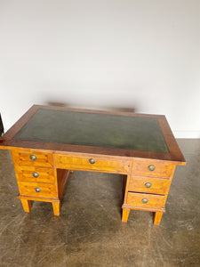 Antique Fruit Wood Twin Pedestal Partner Desk