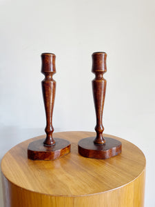 Wooded Carved Candlestick Holders