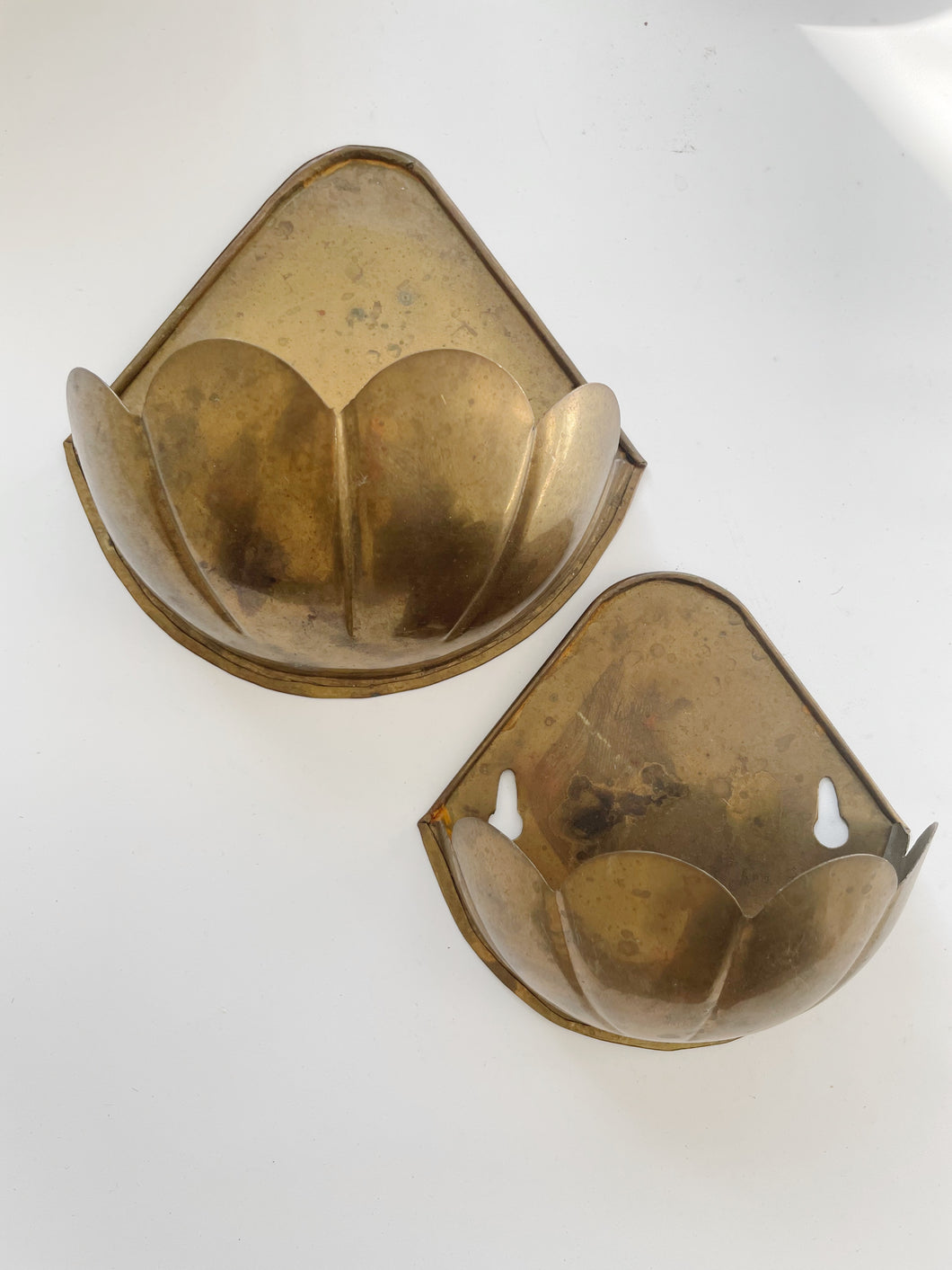 Pair of Scalloped Brass Wall Planters