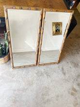 Load image into Gallery viewer, Pair of Faux Bamboo Carved Walnut Beveled Wall Mirrors
