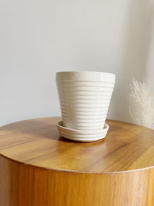 Small Ribbed White Planter