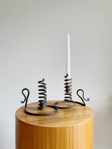 Pair of Vintage Courting Wrought Iron Spiral Adjustable Candle Holders
