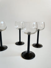 Load image into Gallery viewer, Set of Four Retro Vintage Cristal D’Arques - Durand Luminarc Black Straight Stemmed Vin du Rhin Wine Glasses
