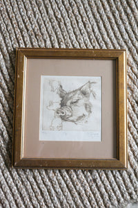 Framed Pig Drawing