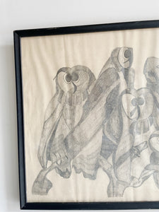 Framed Owl Drawing dated 1972