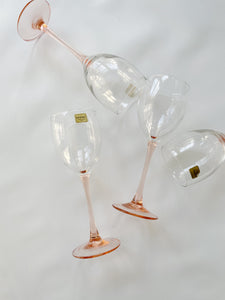 Luminarc Verrerie D'Arques Glasses France Pink Rose Stem Wine Set of 4