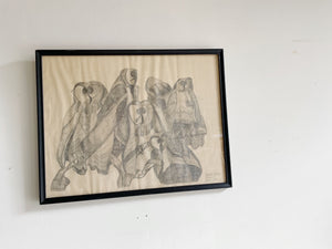 Framed Owl Drawing dated 1972