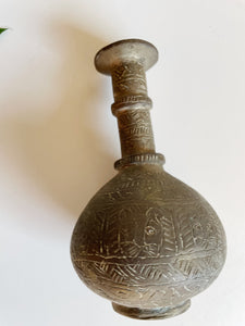 Brass Vase with Etched Cat Faces