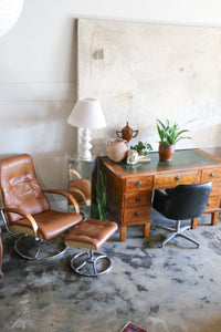 Antique Fruit Wood Twin Pedestal Partner Desk