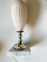 Load image into Gallery viewer, Pair of Pink Frosted Glass &amp; Marble Table Lamps
