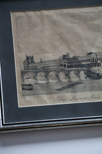 Antique circa 1832 Framed Etching of The Louvre Museum in Paris