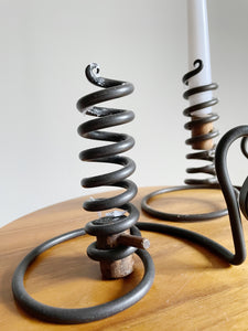 Pair of Vintage Courting Wrought Iron Spiral Adjustable Candle Holders