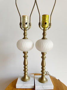 Pair of Brass & Marble Table Lamps