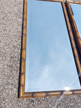 Load image into Gallery viewer, Pair of Faux Bamboo Carved Walnut Beveled Wall Mirrors

