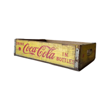 Load image into Gallery viewer, Coca Cola Advertising Wooden Crate Yellow &amp; Red Dated 1964, Vintage Storage Box w Handles
