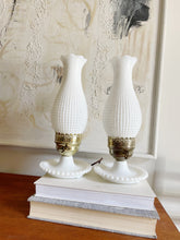 Load image into Gallery viewer, Pair of Hobnob Milk Glass Table Lamps
