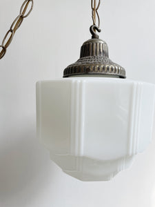 Vintage Art Deco Empire Milkglass Pendant// Swag Lamp
