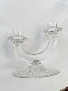 Fostoria Etched  Clear Glass Double Candle Stick Holders
