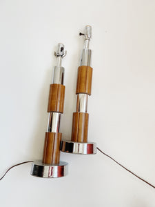 Pair of Mid Century Modern Chrome and Wooden Lamps