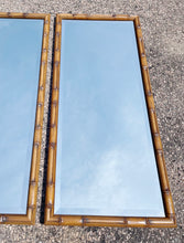 Load image into Gallery viewer, Pair of Faux Bamboo Carved Walnut Beveled Wall Mirrors
