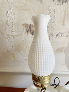 Pair of Hobnob Milk Glass Table Lamps