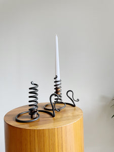 Pair of Vintage Courting Wrought Iron Spiral Adjustable Candle Holders