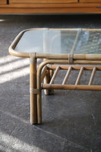 Load image into Gallery viewer, Mid Century Modern Rattan Glass Top Coffee Table/ Long Side Table
