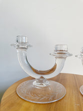 Load image into Gallery viewer, Fostoria Etched  Clear Glass Double Candle Stick Holders
