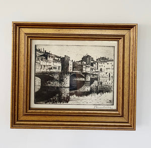 Original 1923 Etching, Ponte Vecchio, Florence