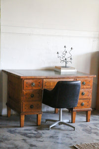 Antique Fruit Wood Twin Pedestal Partner Desk
