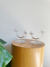 Load image into Gallery viewer, Fostoria Etched  Clear Glass Double Candle Stick Holders
