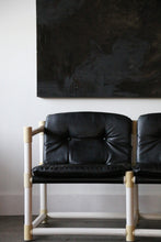 Load image into Gallery viewer, MCM mid-century modern white PVC love seat  with black vinyl upholstery in the style of Jerry Johnson for Landes Manufacturing Co.
