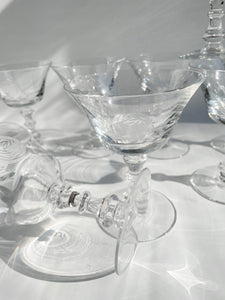 Vintage 1980s Fostoria Crystal Etched "Rose" Pattern Coupe //Champagne Glasses Set of 8