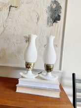 Load image into Gallery viewer, Pair of Hobnob Milk Glass Table Lamps
