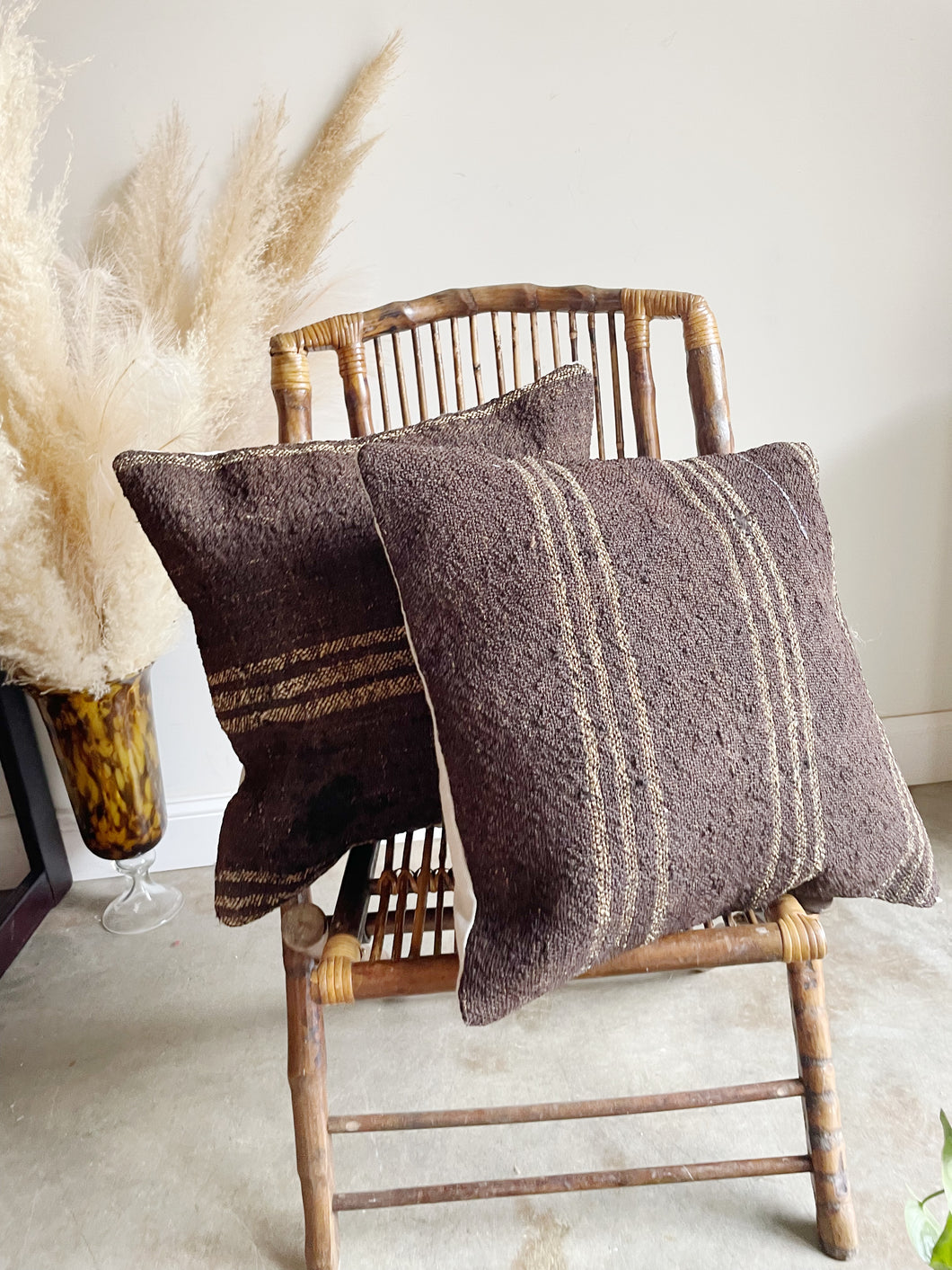 Pair of Kilim Wool Rug Pillows 18in x18in