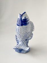 Load image into Gallery viewer, Vintage Koi Vase Sculpture Decorative Blue White Pottery
