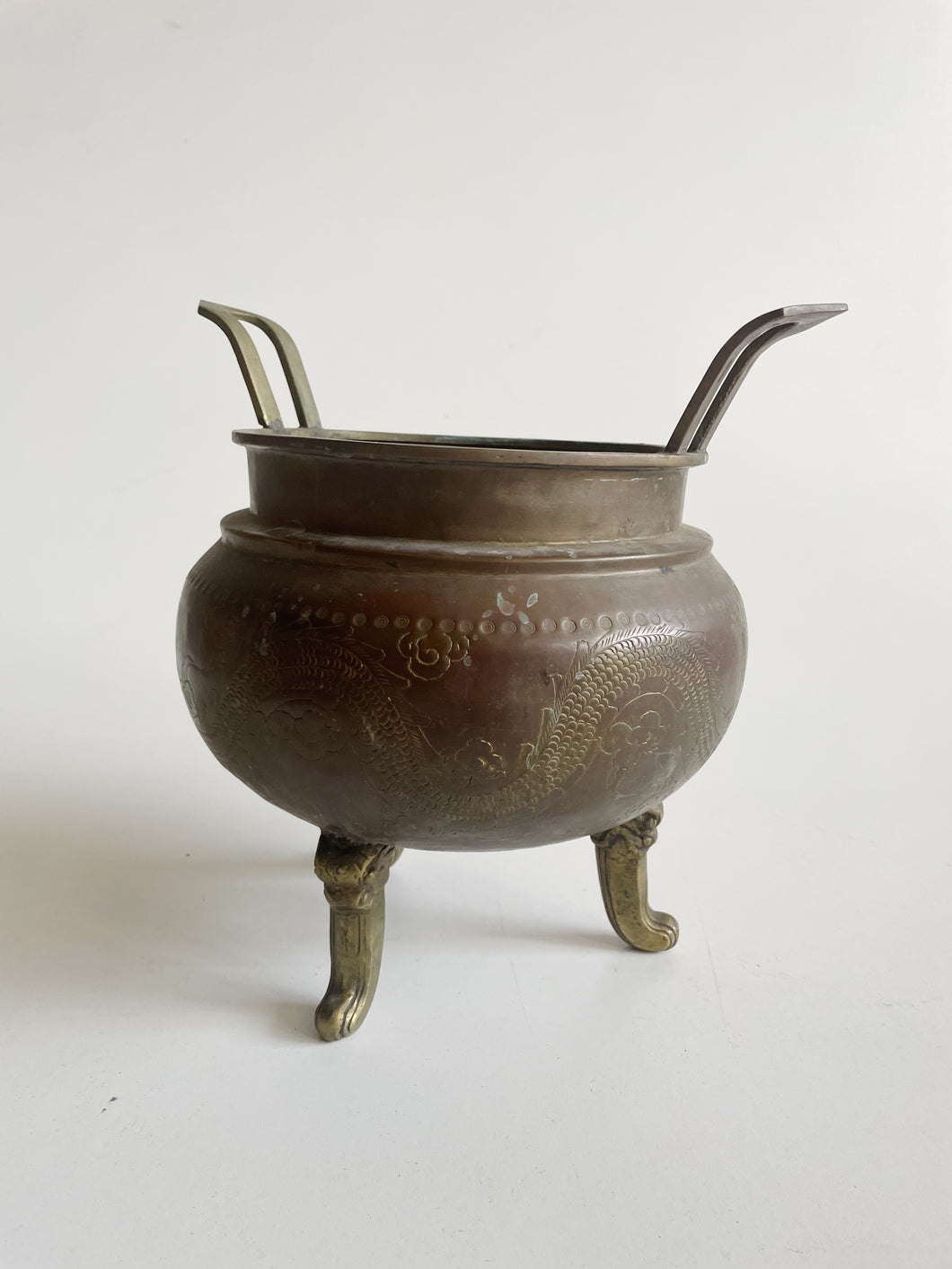 Brass Footed Planter with Dragon Motif