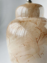 Load image into Gallery viewer, Mid Century High GlossIivory and Brown Marble Glaze Large Ginger Jar Table Lamp
