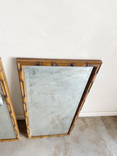 Load image into Gallery viewer, Pair of Faux Bamboo Carved Walnut Beveled Wall Mirrors
