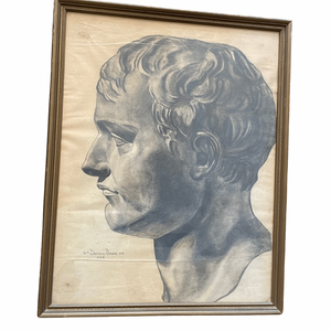 Antique Original Charcoal Drawing of Classical Sculture