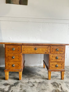 Antique Fruit Wood Twin Pedestal Partner Desk