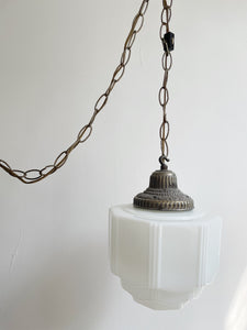Vintage Art Deco Empire Milkglass Pendant// Swag Lamp