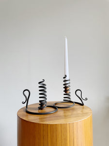 Pair of Vintage Courting Wrought Iron Spiral Adjustable Candle Holders