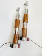 Load image into Gallery viewer, Pair of Mid Century Modern Chrome and Wooden Lamps
