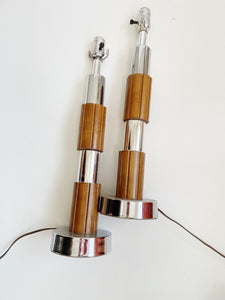 Pair of Mid Century Modern Chrome and Wooden Lamps