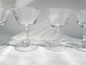 Vintage 1980s Fostoria Crystal Etched "Rose" Pattern Coupe //Champagne Glasses Set of 8